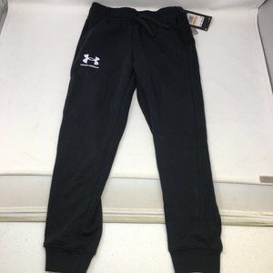 Under Armour Boys Rival Fleece Jogger Pants Black Drawstring Waist Pockets S New